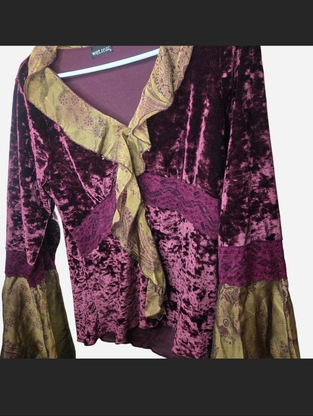 Vintage Wet Seal Y2K Whimsigoth Velvet Bell Sleeve Top L - Picture 2 of 8